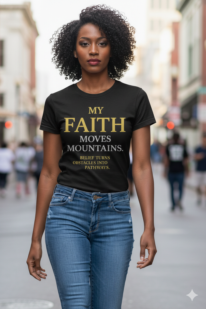 Faith Moves Mountains T-Shirt — "My Faith Moves Mountains" Inspirational Christian Tee