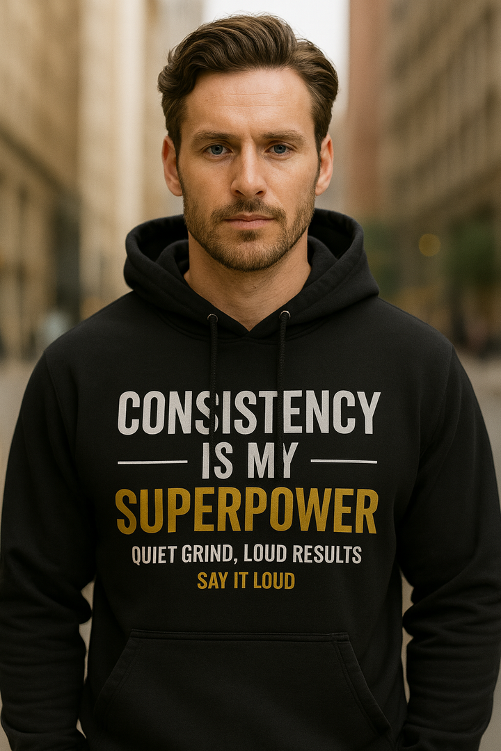 Consistency Is My Superpower Hoodie — Motivational Fitness Pullover